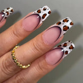 Leopard-print-French-cat-eye press-on-nails
