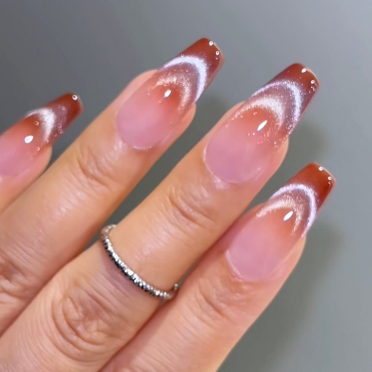 Fall-amber-print-French-cat-eye press-on-nails-set