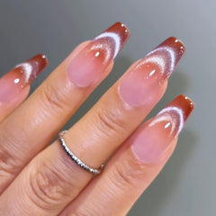 Fall-amber-print-French-cat-eye press-on-nails-set