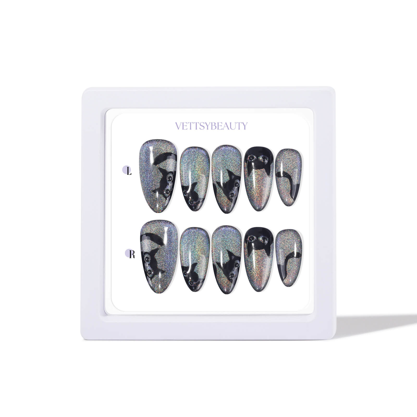 Rainbow-cat-magnetic-cat-eye-press-on-nails