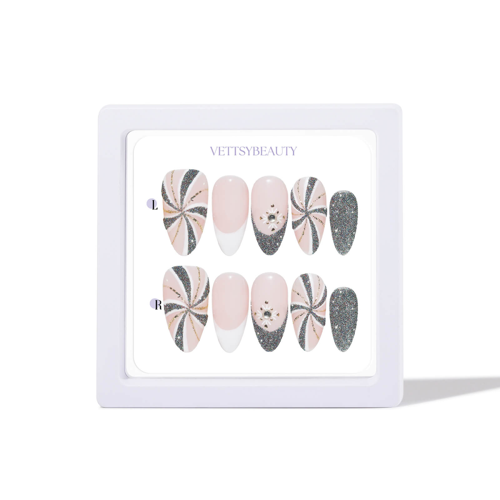 Sparkling-Peppermint-reflective-glitter-french-press-on-nail