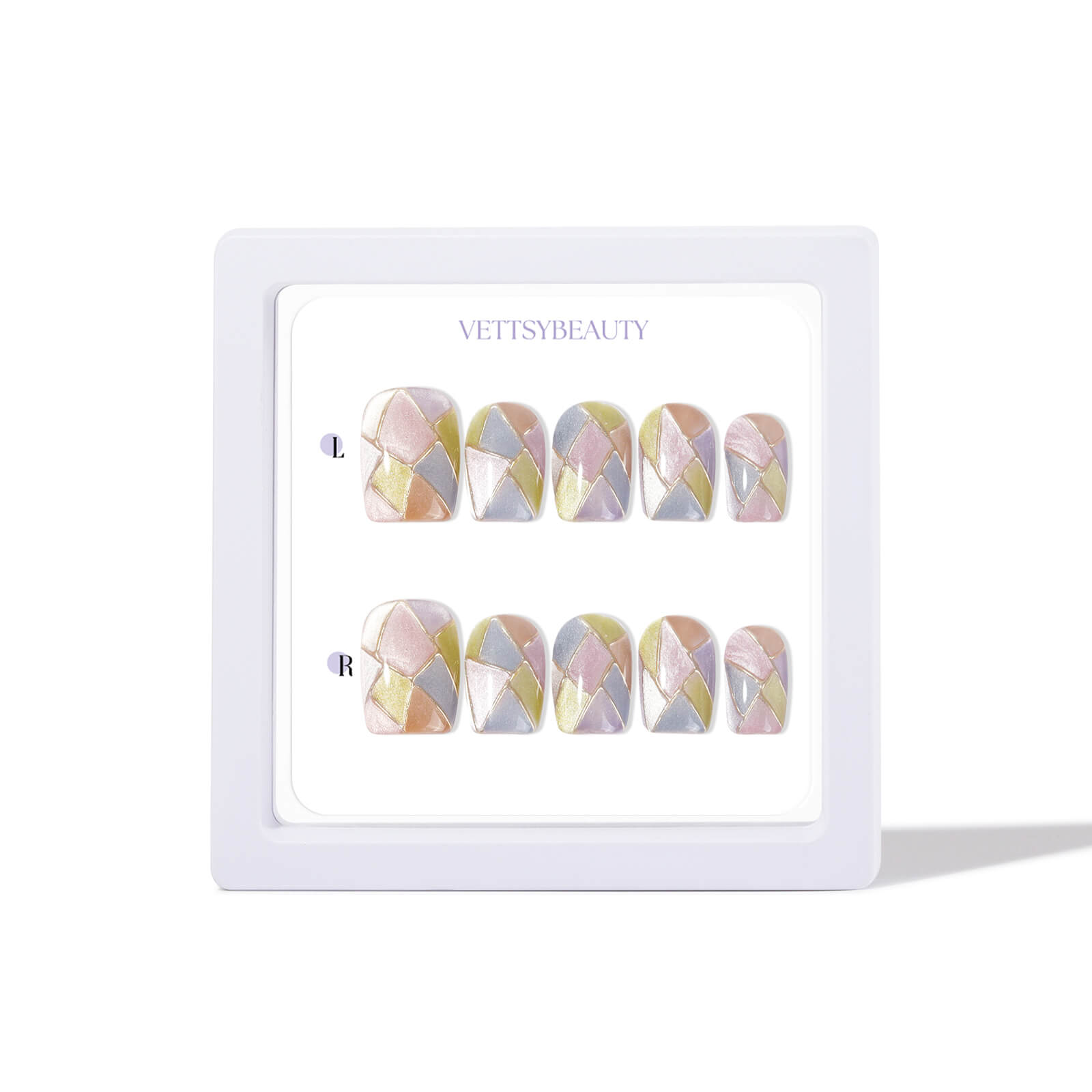Stained-glass-chrome-cat-eye-press-on-nail-set-hand-show