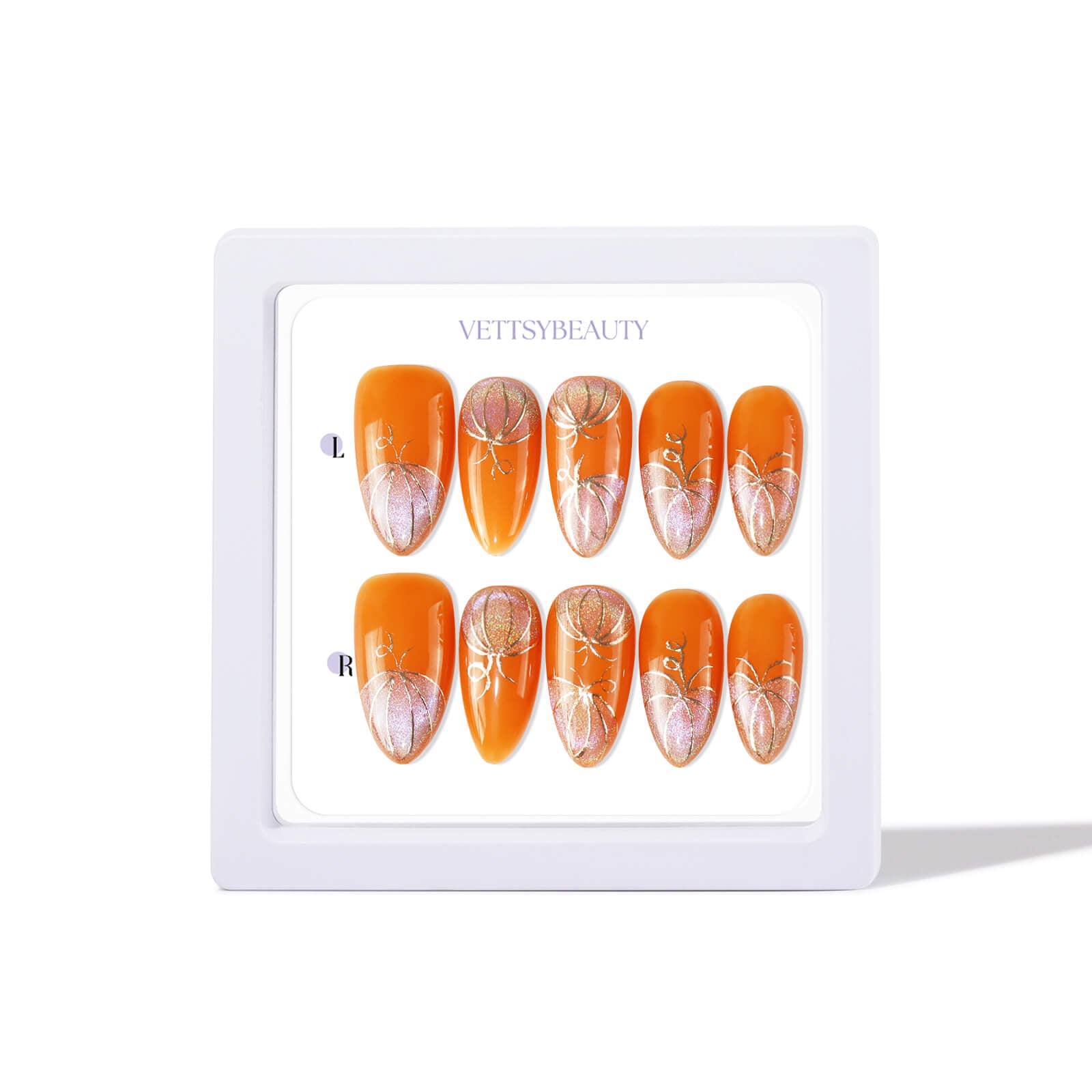 holo-pumpkin-cat-eye-press-on-nails-set